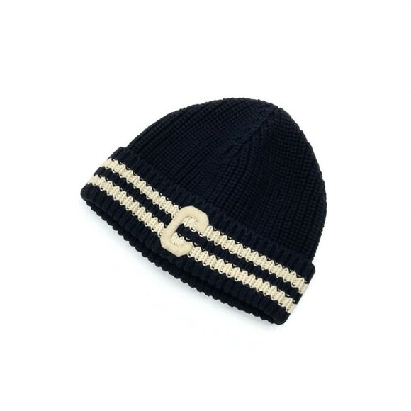Celine Hat Cotton Navy Ivory C Logo Knit Cap Knit Hat